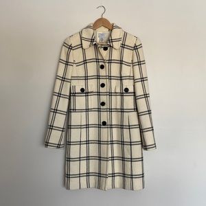 LOFT Ann Taylor Cream Plaid Long Wool coat